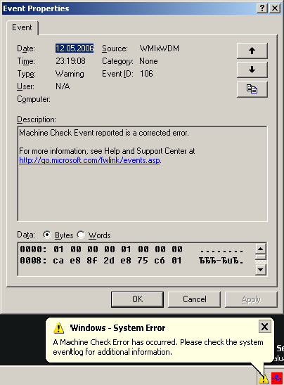 Machine Check Error WMIxWDM 106